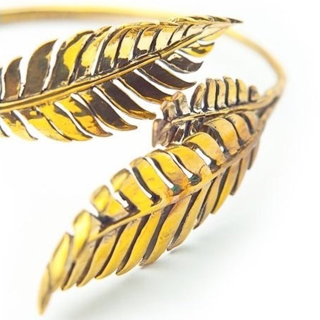 Fern leaf bangle in brass ,Rocker jewelry ,Skull jewelry,Biker jewelry - 手链/手环 - 其他金属 