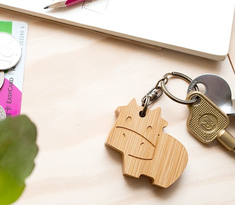 【定制化礼物】可爱动物系列 / 哞哞牛钥匙圈 生日圣诞情人 礼物 - 钥匙链/钥匙包 - 竹 咖啡色