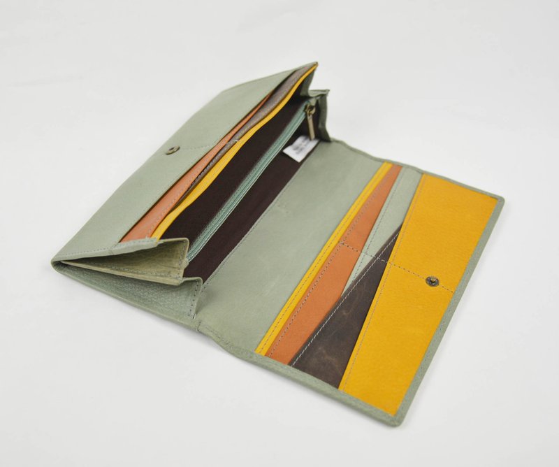 彩色几何小梯田长夹-柔和绿-公平贸易 - 皮夹/钱包 - 真皮 绿色