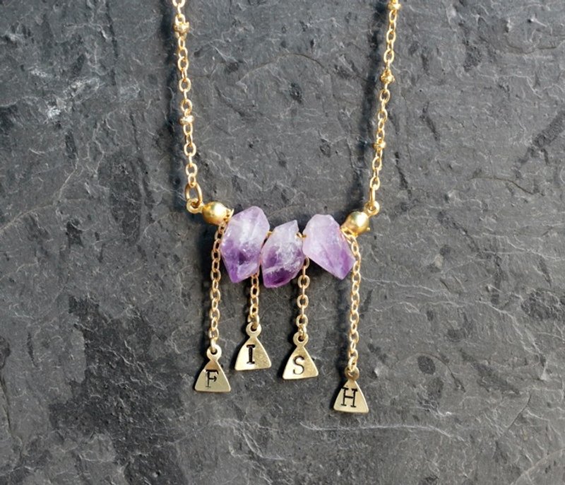 紫罗兰阿贝拉 紫晶原石 [定制化]手敲字母项链 神秘几何系列 极简几何. 个性. 圣诞节 情人节 生日礼物 纪念日 交换礼物 - 其他 - 宝石 