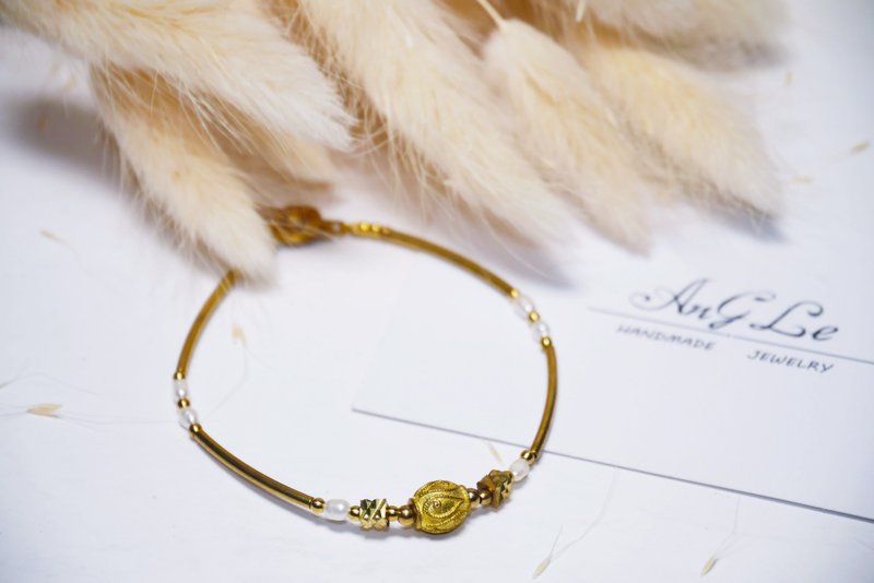 ❡ 细铜管珍珠黄铜手链 - 手链/手环 - 其他金属 咖啡色