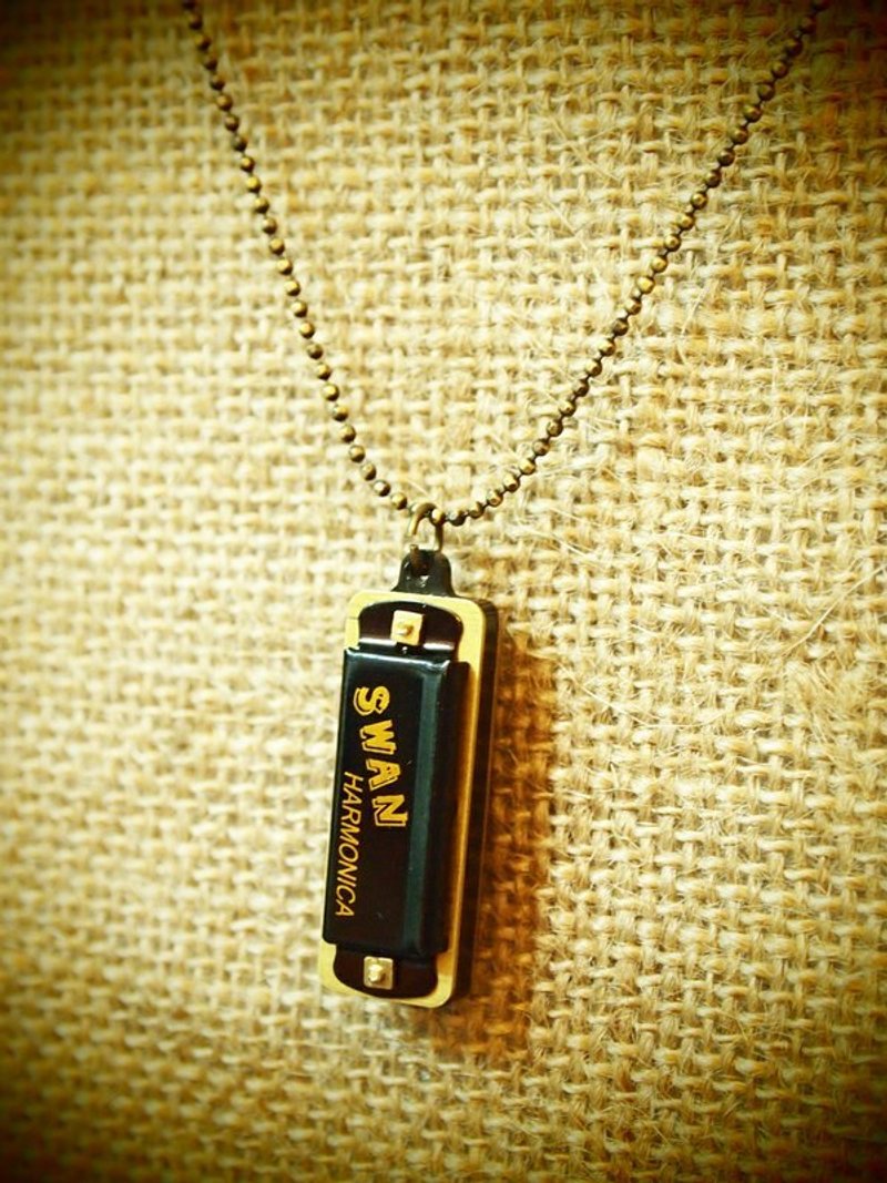 复古迷你小口琴长项链 Mini harmonica 黑色 ( 细珠链款） - 长链 - 其他材质 黑色