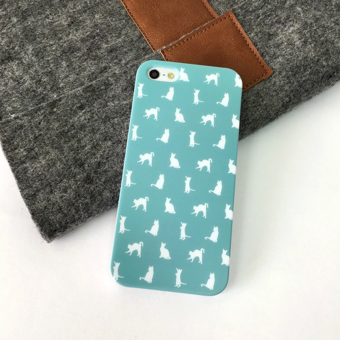香港原创设计 湖水绿色小猫图案 iPhone X,  iPhone 8,  iPhone 8 Plus,  iPhone 7, iPhone 7 Plus, iphone 6/6S , iphone 6/6S PLUS, Samsung Galaxy Note 7 透明手机壳 - 手机壳/手机套 - 塑料 绿色