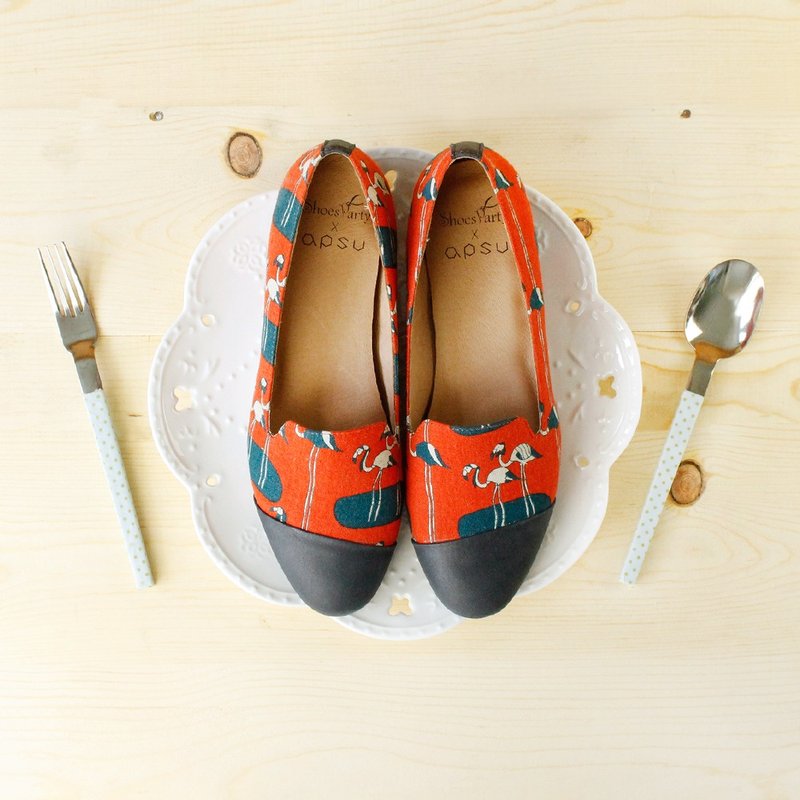 ----------Shoes Party----------白鹤去哪儿斜拼接欧贝拉 /女鞋/手工订制/日本布料 - 芭蕾鞋/娃娃鞋 - 其他材质 红色