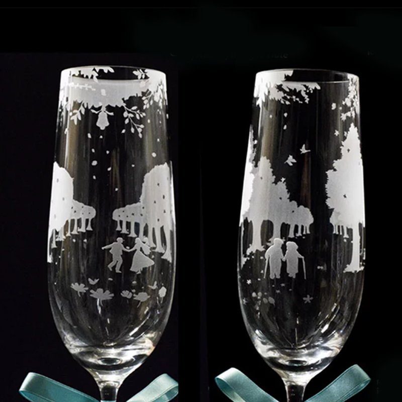 水晶香檳結婚對杯 婚禮 七夕節 父母親節禮物 升遷 客製 手工刻字 - 酒杯/酒器 - 玻璃 透明