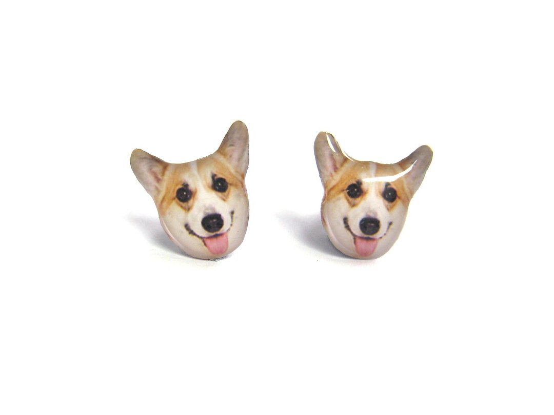 黄白色可爱哥基犬耳环 A025ER-D01 - 耳环/耳夹 - 纸 橘色