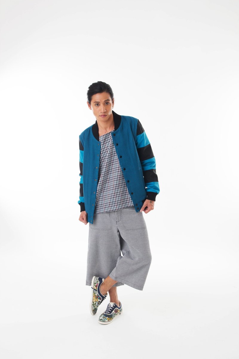 Sevenfold - Chidori Stitching Leather Jacket 千鸟拼接皮革外套 (蓝) - 男装外套 - 真皮 