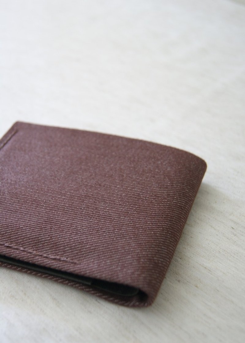 - 水洗皮纸短夹 /茶褐斜纹-炭黑 - 皮夹/钱包 - 纸 