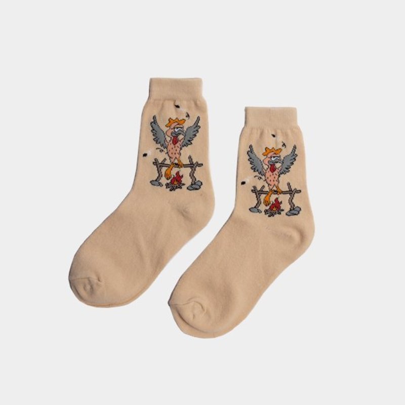 │moderato│烤鸡的慢性自杀造型复古中袜短袜/礼物.无厘头女孩 - 袜子 - 其他材质 卡其色