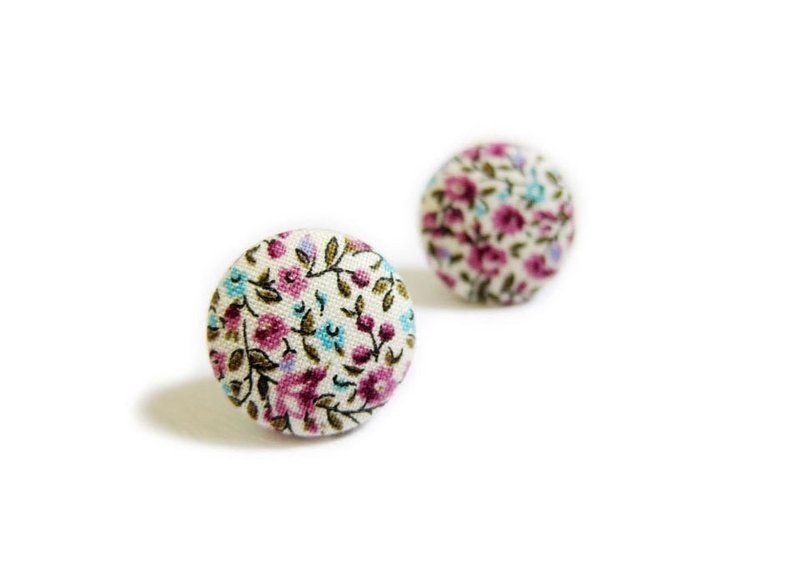 布扣耳环 紫色小碎花 可做夹式耳环 - 耳环/耳夹 - 其他材质 紫色