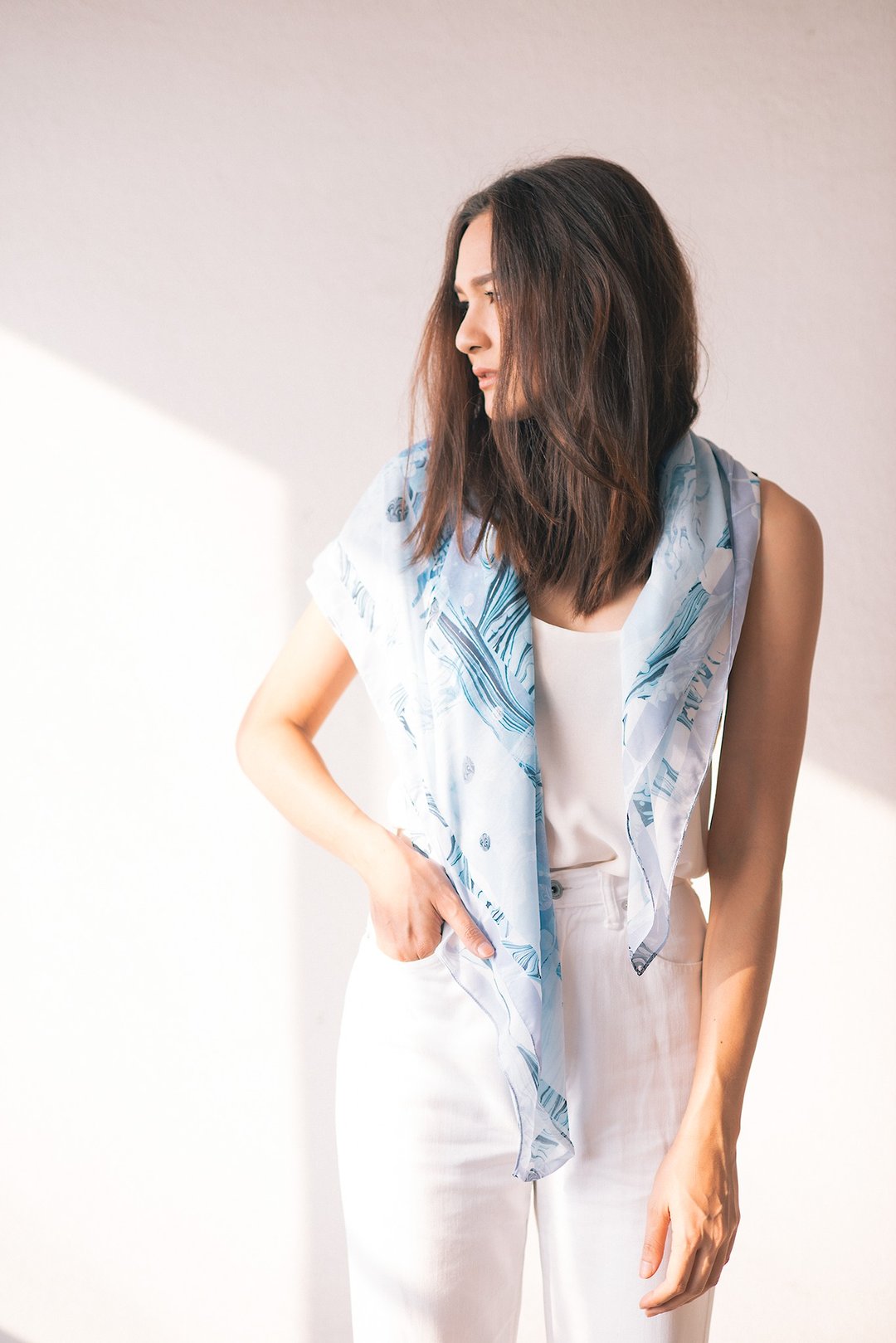 这个夏天想去北极手工围巾/丝巾 - 蓝色Arctic Scarf - 丝巾 - 其他材质 蓝色