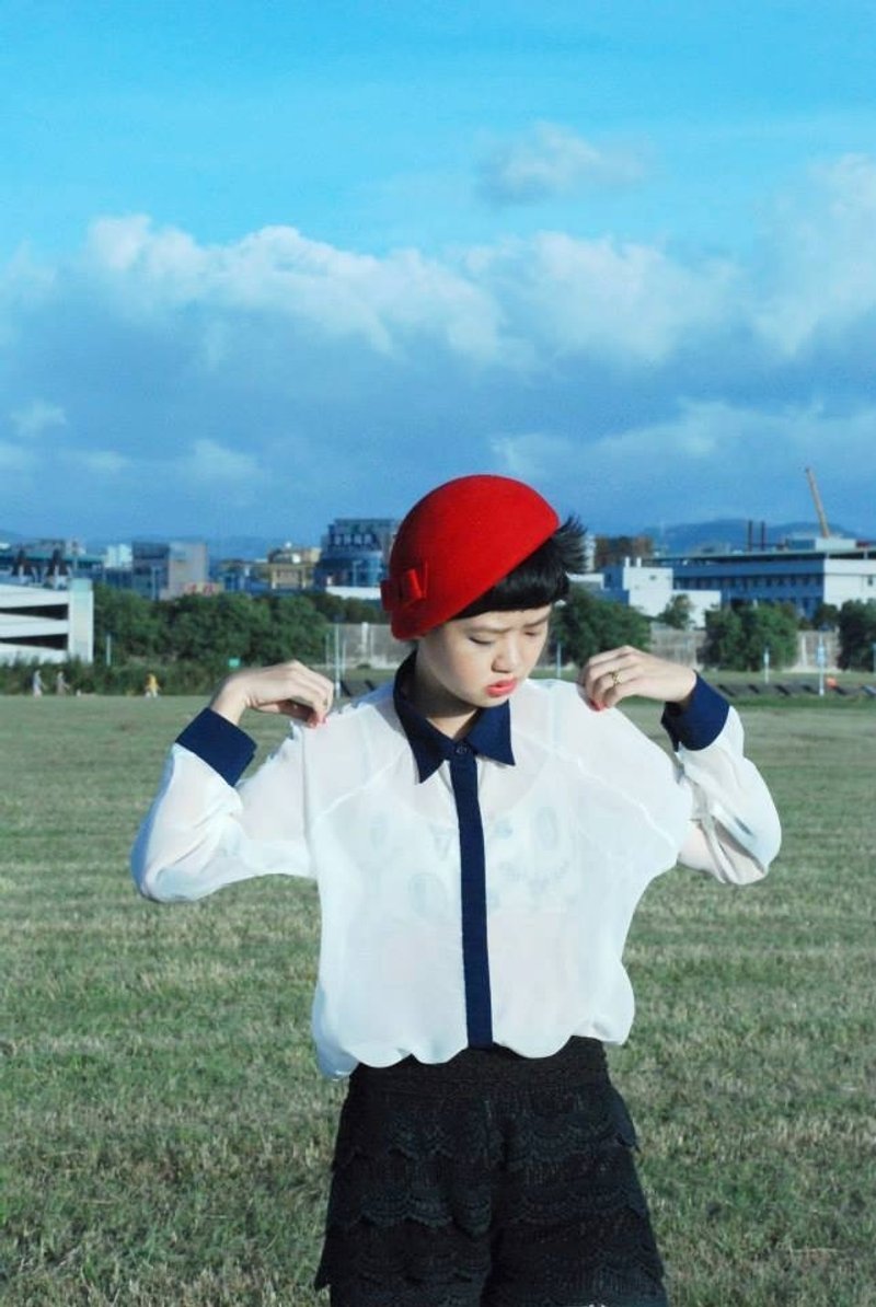 {:::Giraffe 长颈鹿人:::}_古着拚色透明衬衫 - 女装衬衫 - 其他材质 白色