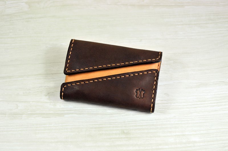 MICO 手缝皮革咭片盒 双开口设计 (焦茶拼浅茶) - 文件夹/资料夹 - 真皮 咖啡色