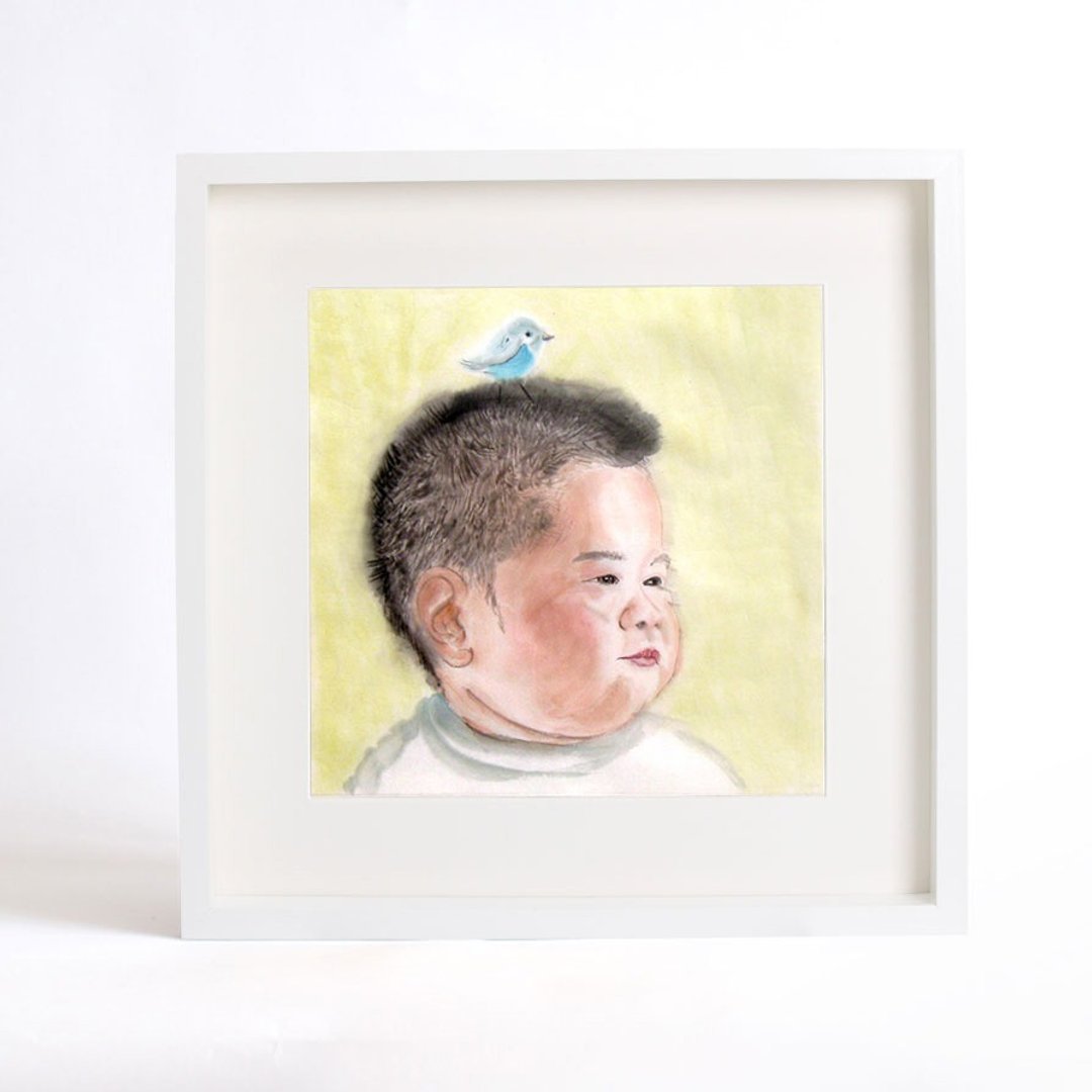 画像定製-赤子心之妈妈的乖宝宝（含框） 客厅装饰画带相框33.5x33.5cm - 订制画像 - 纸 黄色