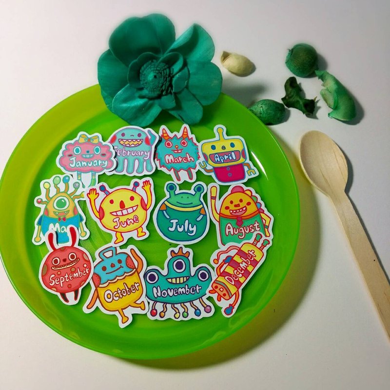 小怪物月份标签 / 贴纸包 - 贴纸 - 纸 红色