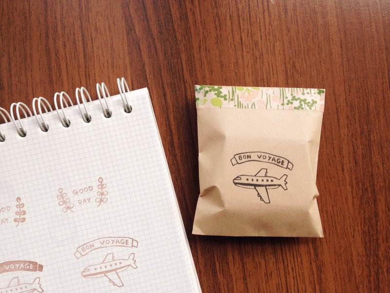 Bon voyage 飞机手刻橡皮章 - 印章/印台 - 橡胶 咖啡色