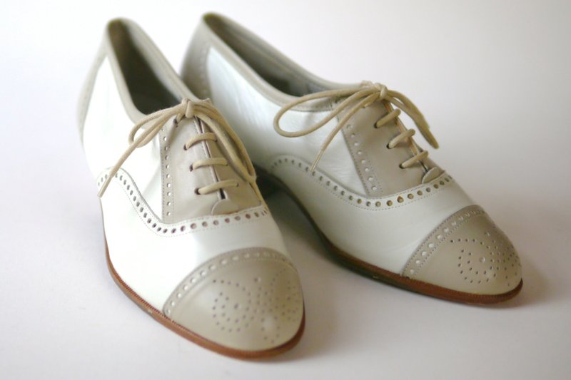 Vintage 古着低跟牛津鞋 - 女款休闲鞋 - 真皮 灰色