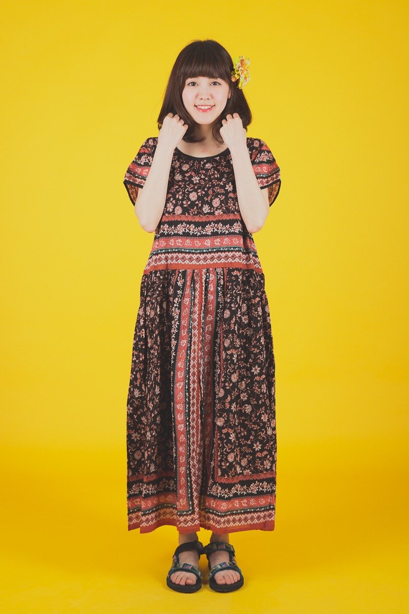 ☼saibaba ethnique // 花花世界洋装☼ - 洋装/连衣裙 - 棉．麻 黑色