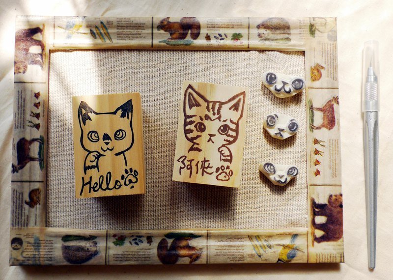 *定制*手刻章订做-订做一只猫 - 印章/印台 - 木头 卡其色