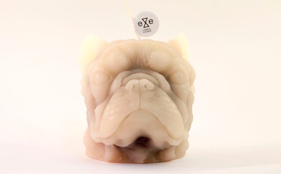 绝版出清品-奶油色法国斗牛犬造型蜡烛 French Bulldog Candle - 蜡烛/烛台 - 蜡 白色