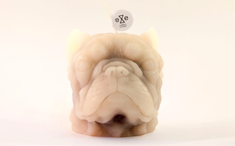 绝版出清品-奶油色法国斗牛犬造型蜡烛 French Bulldog Candle - 蜡烛/烛台 - 蜡 白色