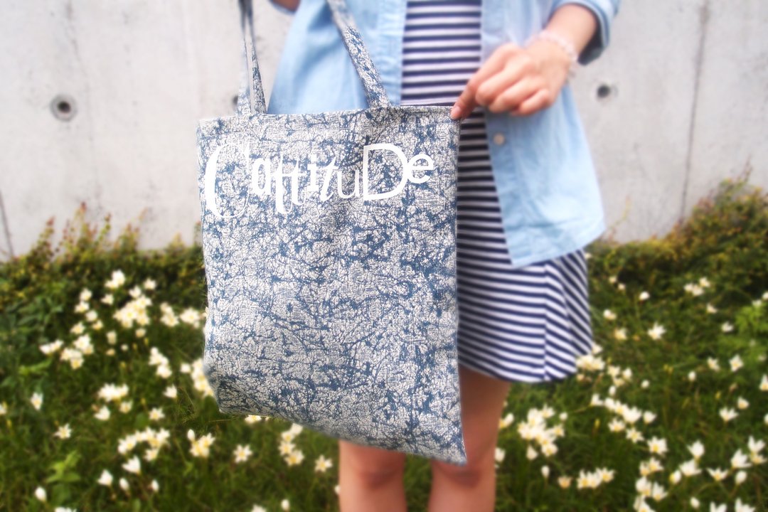 【Cattitude】原创设计　绵麻　麻布　印花　文字　手提袋 Type Tote bag 共４款 - 手提包/手提袋 - 棉 蓝色