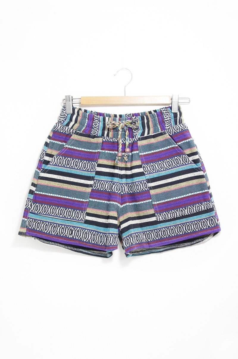 拼接棉质针织短裤 - 蓝紫民族图腾色调 ( 限量一件 ) - 女装短裤 - 其他材质 多色