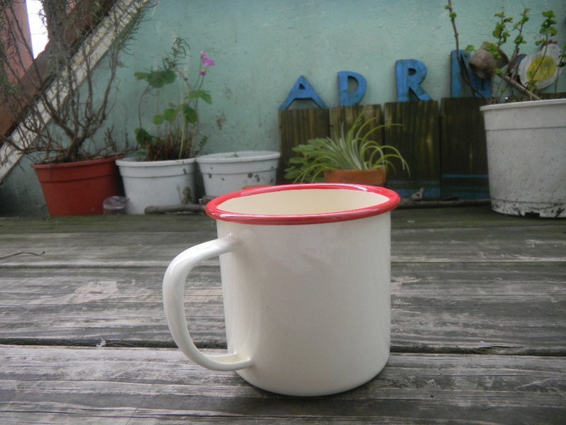 Maddestncraziest's Choice 珐琅水杯-米色红边 - 咖啡杯/马克杯 - 玻璃 白色