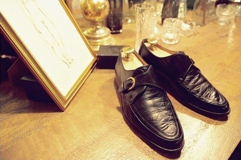 ~后菜园~二手古着英伦 BALLY黑色素面孟克鞋(尺码42-43号可穿) VINTAGE/USED/MOD'S - 男款休闲鞋 - 真皮 黑色