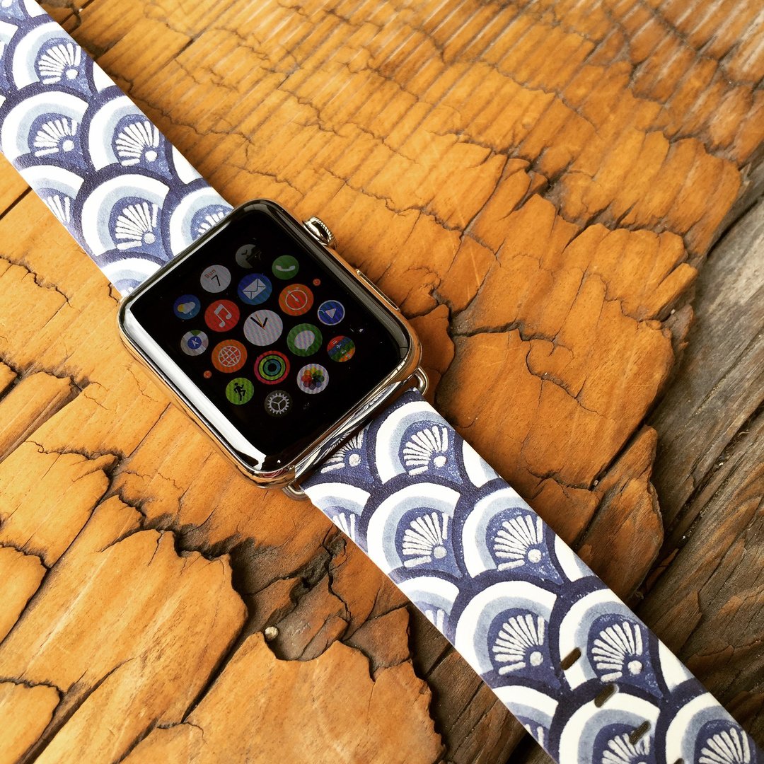 Apple / Samsung Watch 日本和风花纹图案表带适合任何型号 - 表带 - 其他材质 蓝色