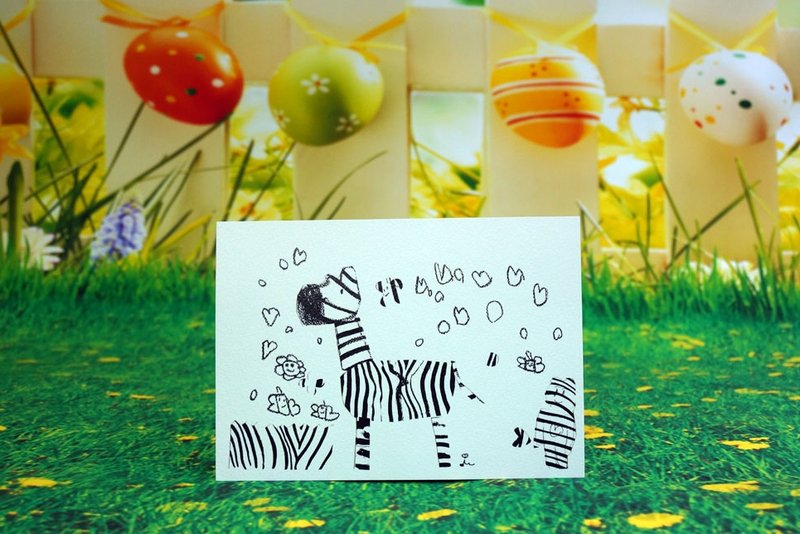 斑马小琪与蝴蝶－黑白卡贴 - 卡片/明信片 - 纸 白色