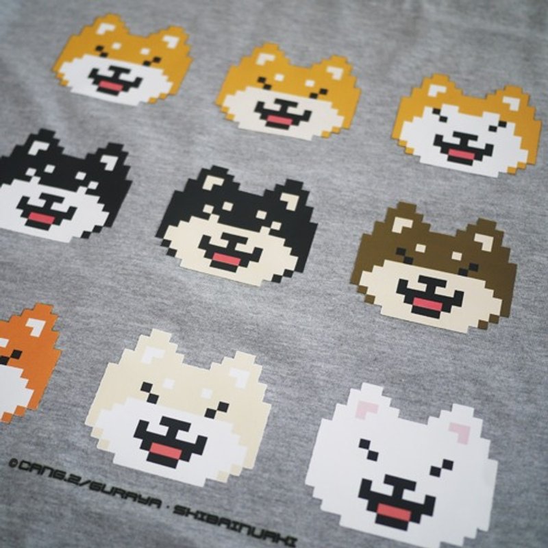 [仓屋]柴犬 像素版 九头柴 T恤 - 中性连帽卫衣/T 恤 - 其他材质 灰色