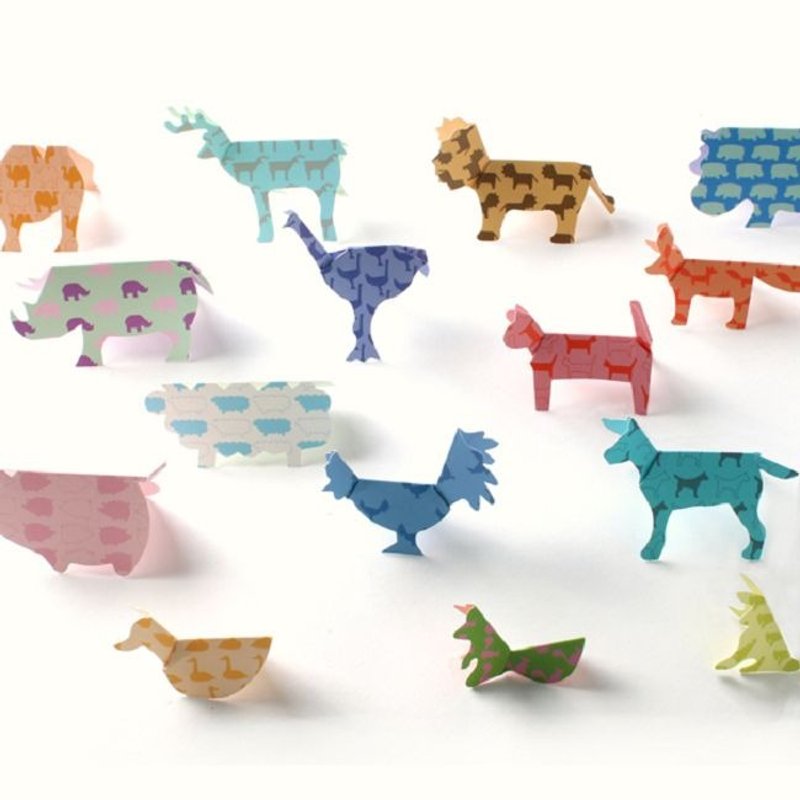 Dessin x bookfriends-ZOO顽皮动物园DIY折纸立体卡片组(15入),BZC25743 - 卡片/明信片 - 纸 多色