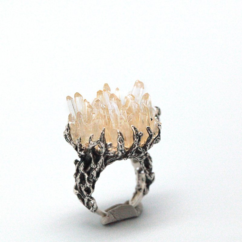 原始的优雅-树枝-白水晶簇纯银戒 - 戒指 - 其他金属 