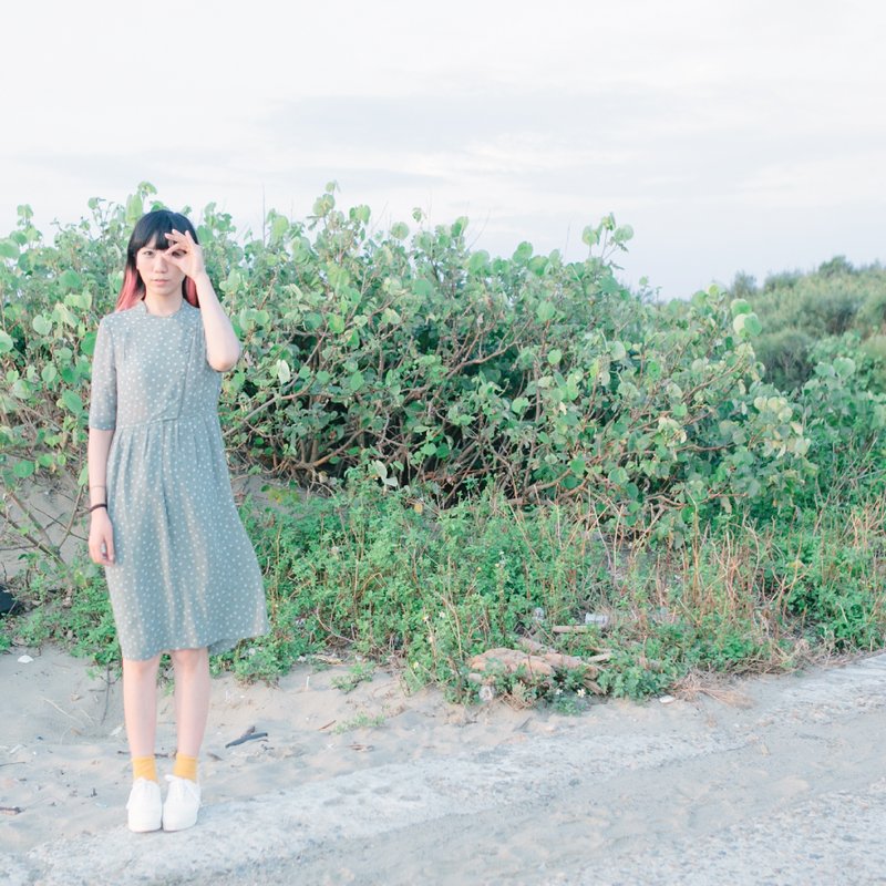 灰绿色的诗  |  古着洋装 - 洋装/连衣裙 - 其他材质 绿色