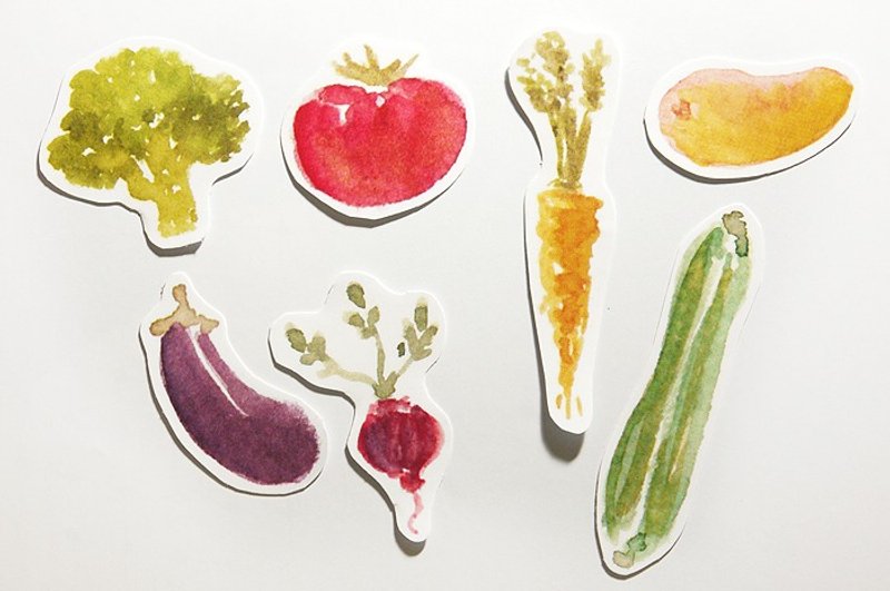 水彩 老太太卖的蔬果 贴纸一套7张 - 贴纸 - 纸 