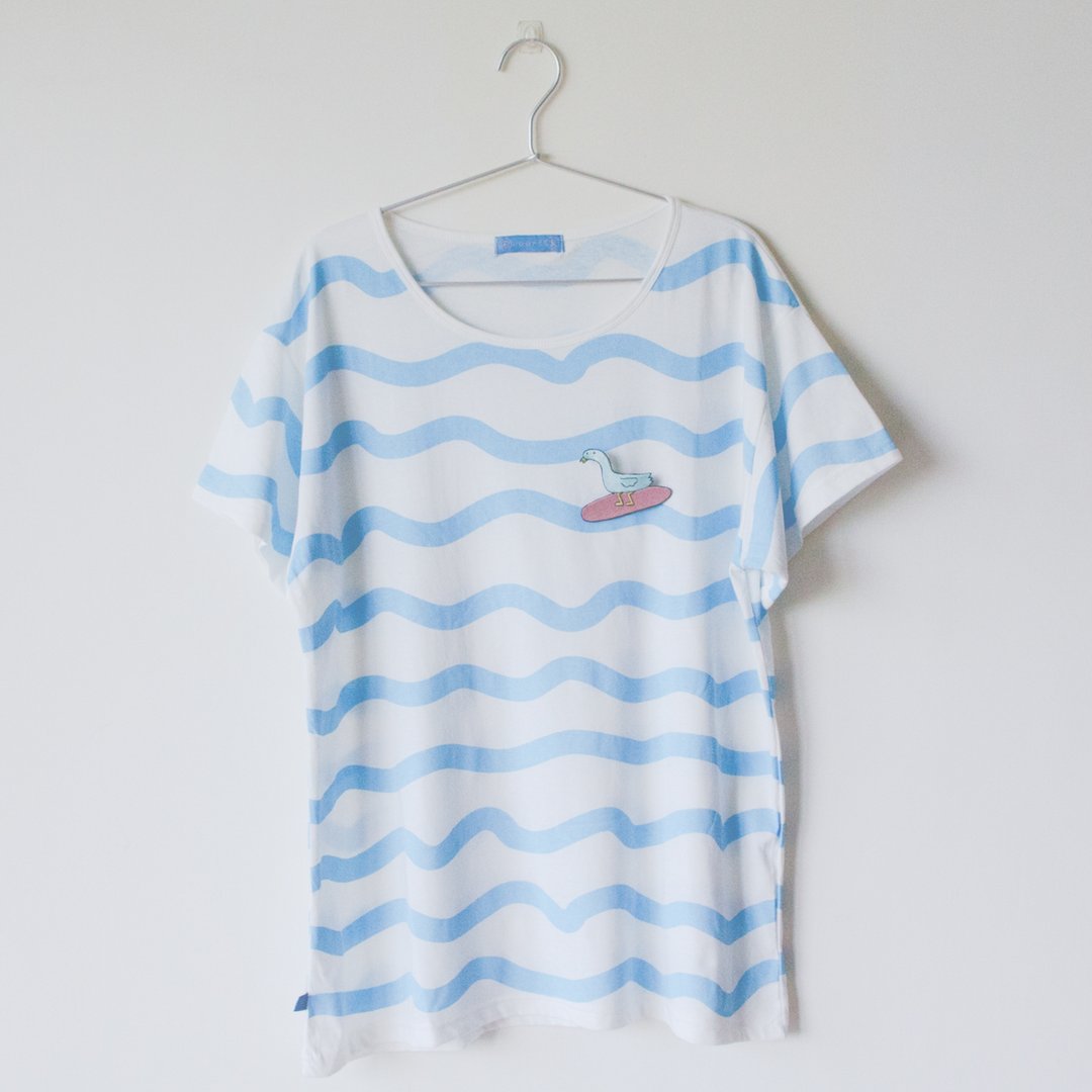 冲浪鸭鸭 / 宽宽T-shirt - 女装上衣 - 棉 白色