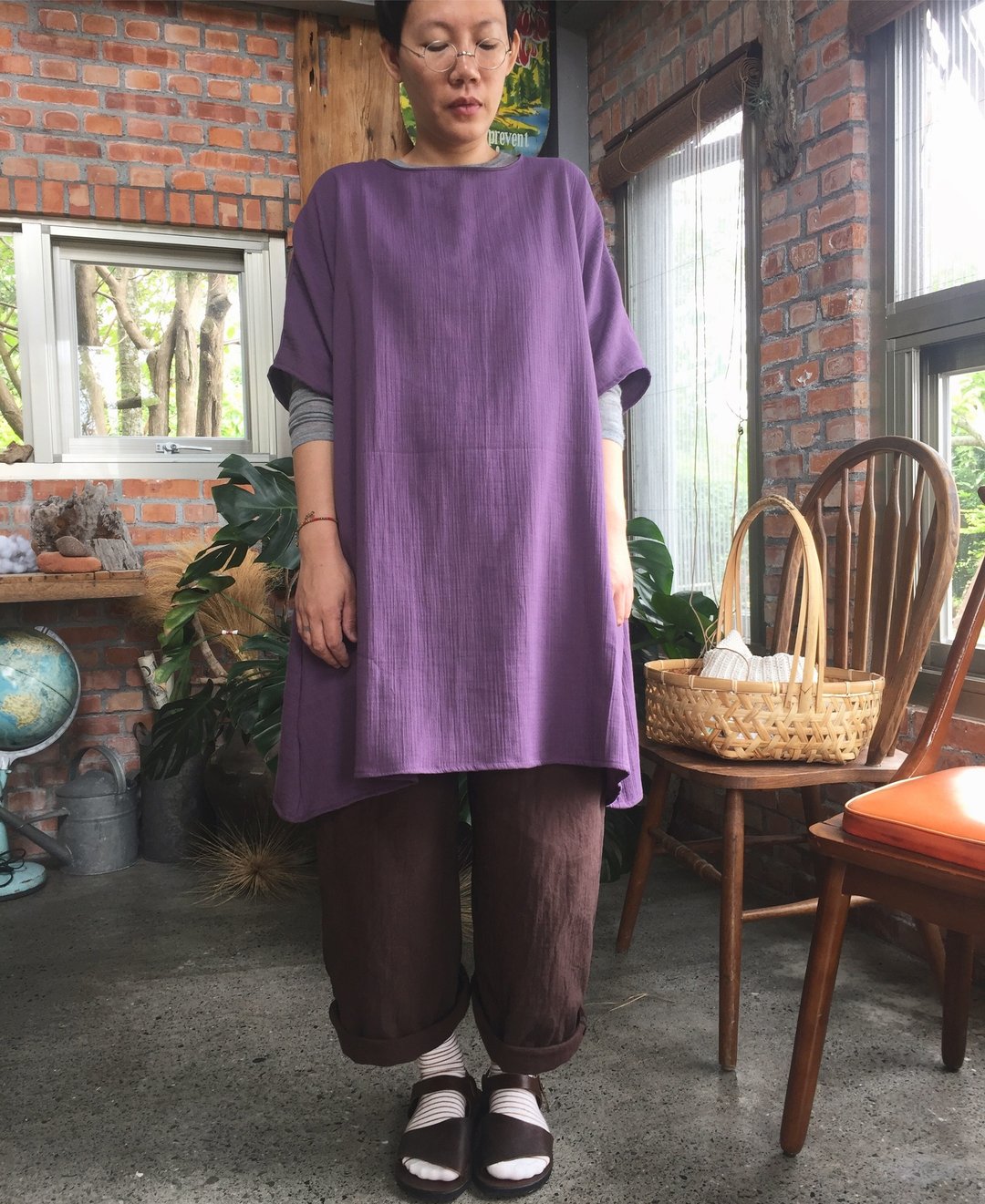 手作服 天然水洗双层棉口袋长袍子  多色可选 - 洋装/连衣裙 - 棉 咖啡色