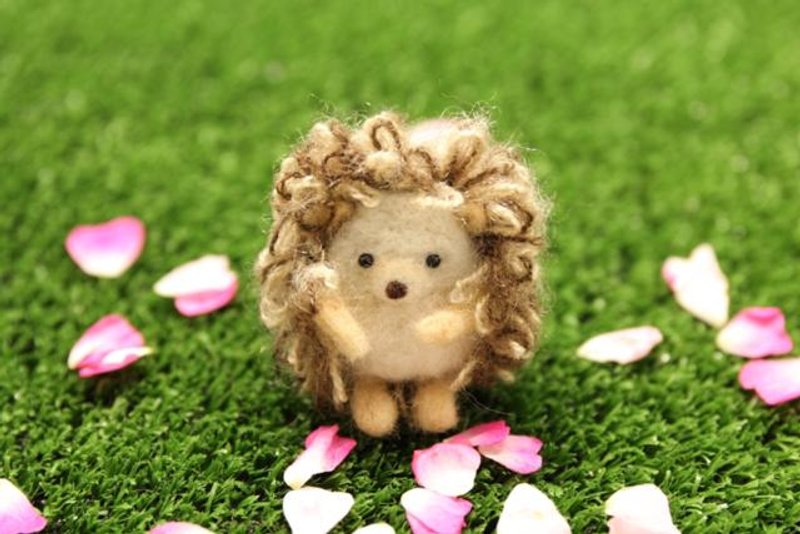Wool felt Chibikko-chan series Afro hedgehog - 玩偶/公仔 - 羊毛 咖啡色