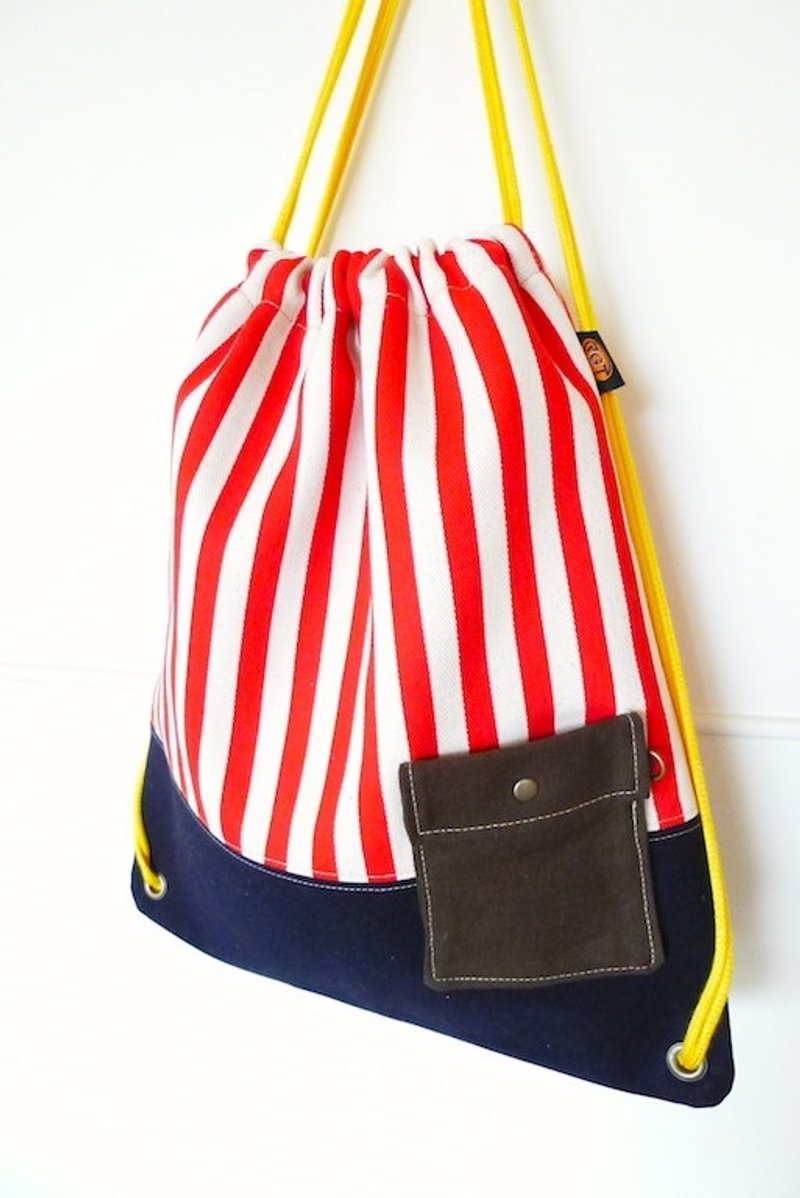 ✪ 黑皮啦 | 牛仔很忙 | 条纹 束口包 束口背包袋 - 束口袋双肩包 - 其他材质 