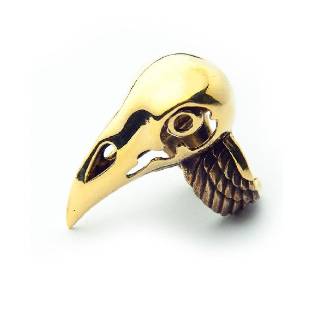 Crow skull ring in brass and oxidized antique color ,Rocker jewelry ,Skull jewelry,Biker jewelry - 戒指 - 其他金属 