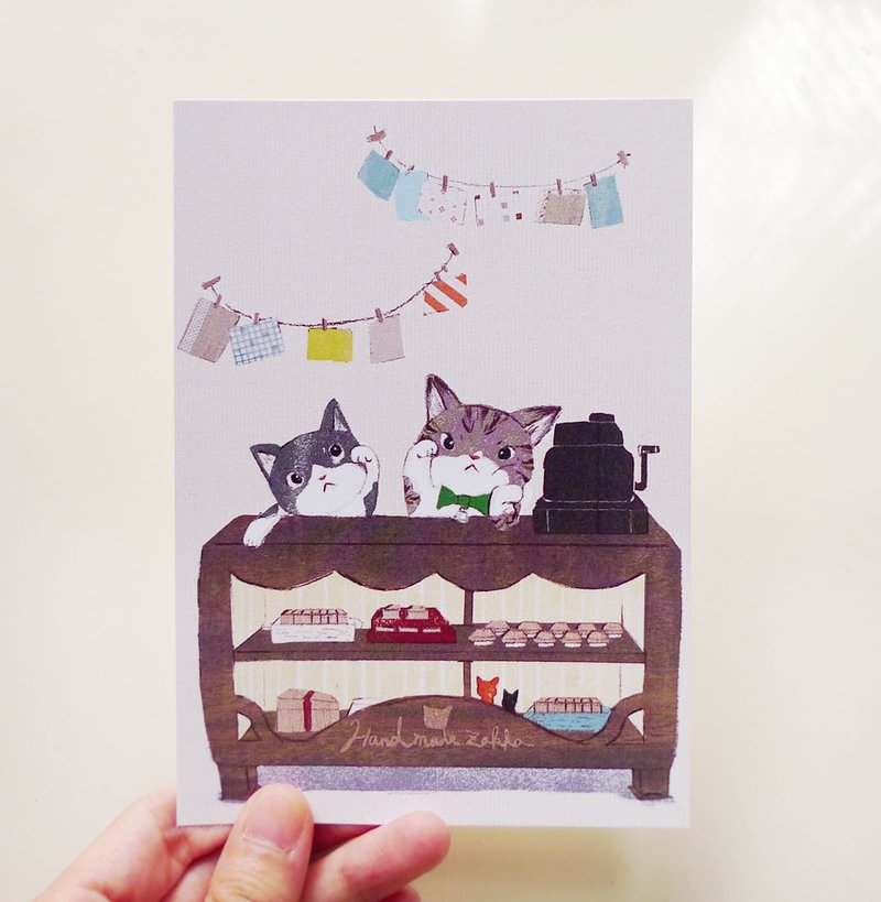 明信片-杂货店的招财猫店员 - 卡片/明信片 - 纸 卡其色