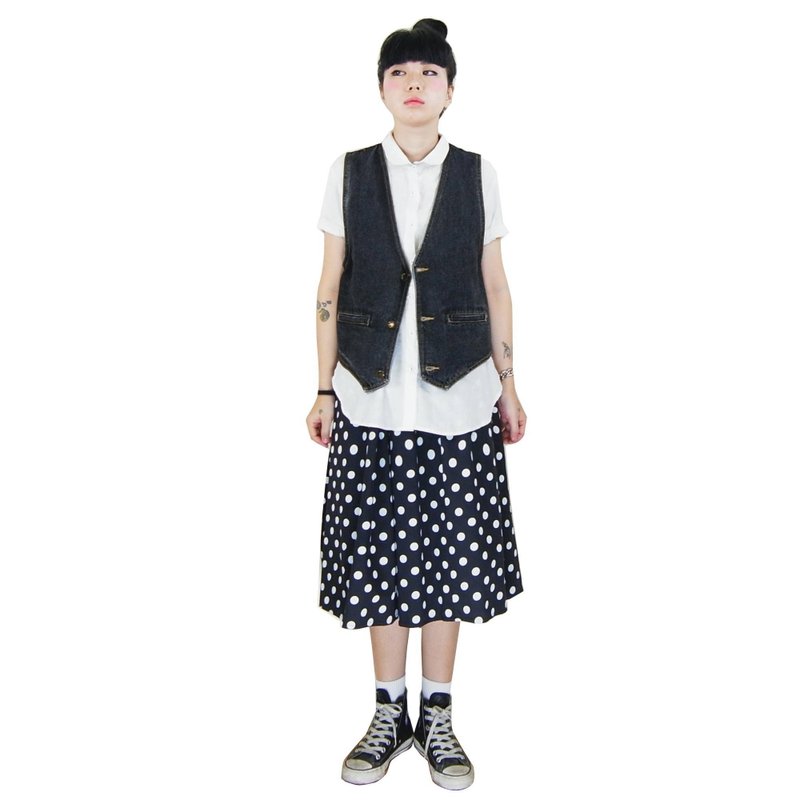 A PRANK DOLLY - 复古着VINTAGE深铁灰V领牛仔背心 - 女装背心 - 其他材质 黑色