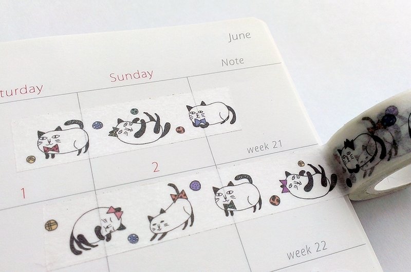 【纸胶带】花咪与蝴蝶结/猫咪纸胶带 - 纸胶带 - 纸 白色