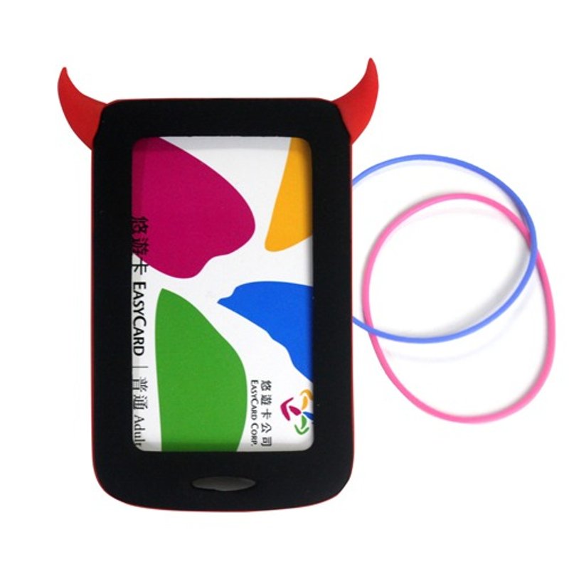 【CARD】A-K 多功能吊饰名牌卡片套 (小恶魔) - 名片夹/名片盒 - 硅胶 黑色