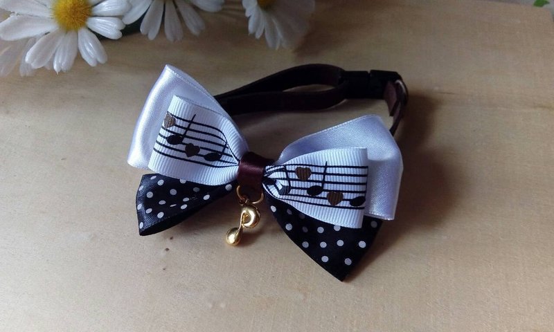 安全宠物项圈x 跳跃音符 猫狗/颈带/领结/啾啾 ♥樱桃布丁 Cherry Pudding♥ - 项圈/牵绳 - 棉．麻 黑色