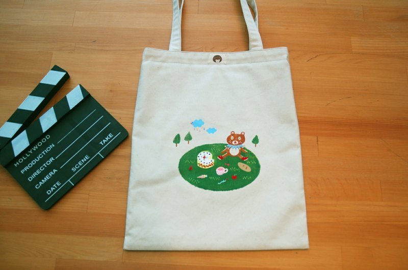 △野餐小熊书袋▲ - 侧背包/斜挎包 - 其他材质 白色