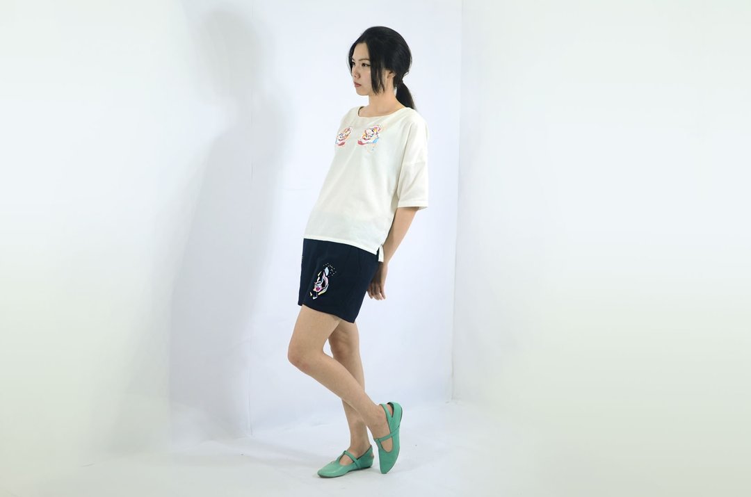 humming-绣花和服袖上衣-(M size )Embroidered Kimono Sleeve Top - 女装 T 恤 - 棉 白色