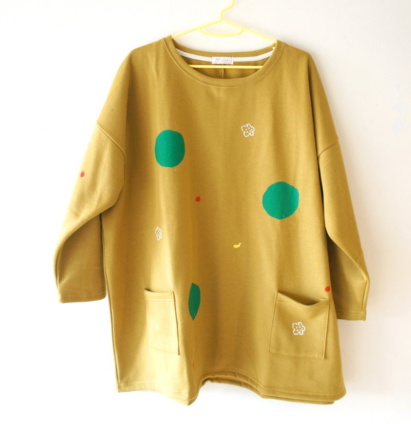 最后一件 / 两个口袋刷毛厚厚长袖-芥末黄色 / 泡泡、香蕉、苹果/星球陨石 / 翻山越岭 - 女装上衣 - 棉．麻 橘色