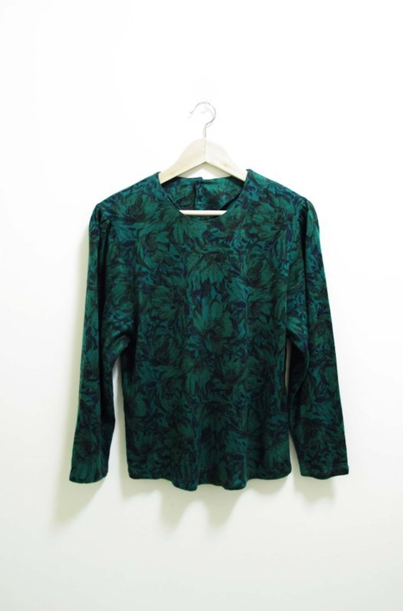 【Wahr】深绿色墨韵花朵长袖上衣 - 女装针织衫/毛衣 - 其他材质 绿色